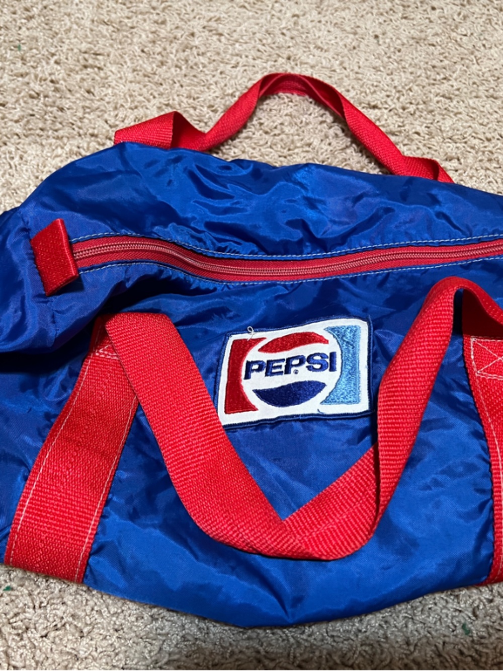 Vintage 1970s-1980s Pepsi Royal Blue Duffel with Red Straps